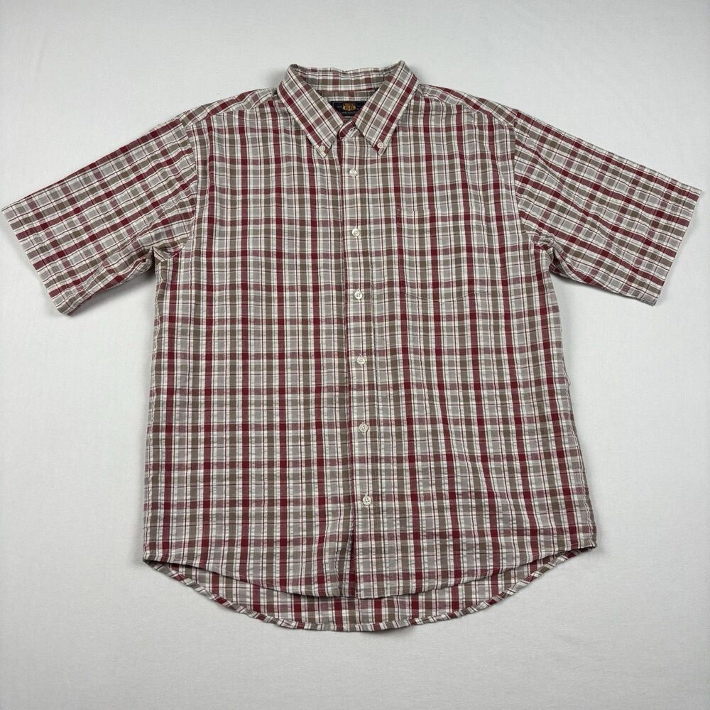 Vintage Y2K Route 66 Men's Casual Shirt Red Plaid Cotton Size M Short Sleeve